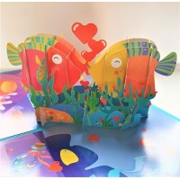Handmade 3D pop up card fish kisses birthday wedding anniversary Valentine's day engagement big day marriage proposal gift